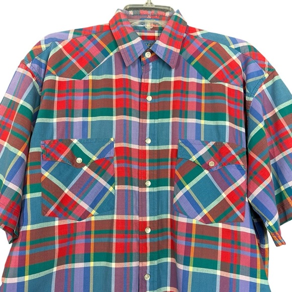 Vintage Pendleton Red & Blue Plaid Pearl Snap Western Shirt Men's Size Large - Picture 4 of 10